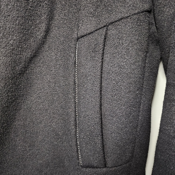 Men’s Jet Black Wool Blend Car Coat Tailored Classic Minimalist Jacket Size Med - Picture 12 of 16